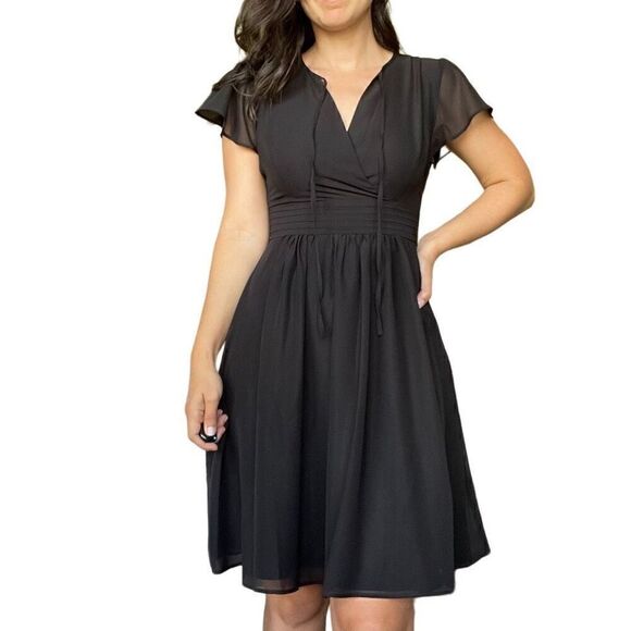 New ModCloth Black Chiffon Fit Flare Mini Dress Classic Cocktail Size Small LBD - Picture 1 of 8